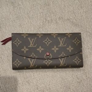 LV Brown Monogram Wallet with Red Accent